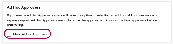 Allow Ad Hoc Approvers option in the workflow settings
