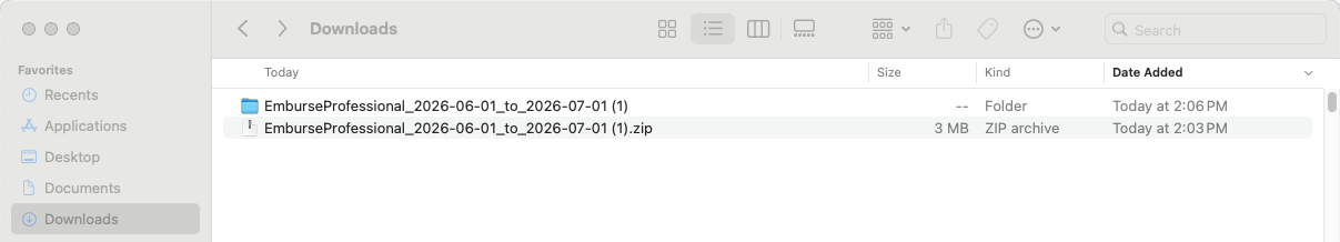 Downloaded Data Archive ZIP file in the Downloads folder