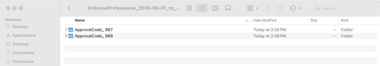 Expense report folders inside the monthly archive