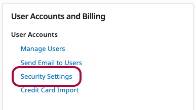Security Settings option under User Accounts and Billing