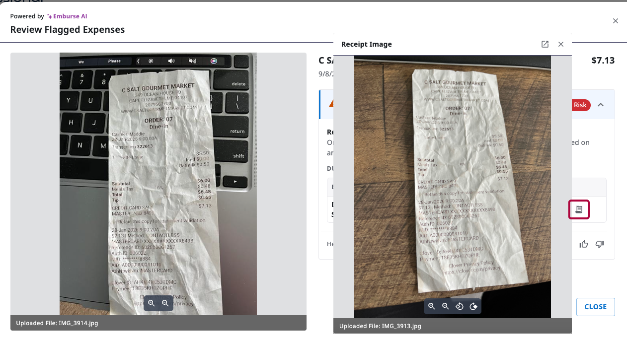 Duplicate receipt check with duplicate receipt window open